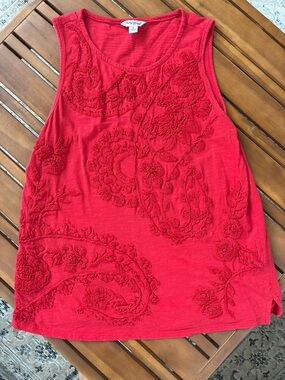 Lucky Brand Red Embroidered Sleeveless Tank
